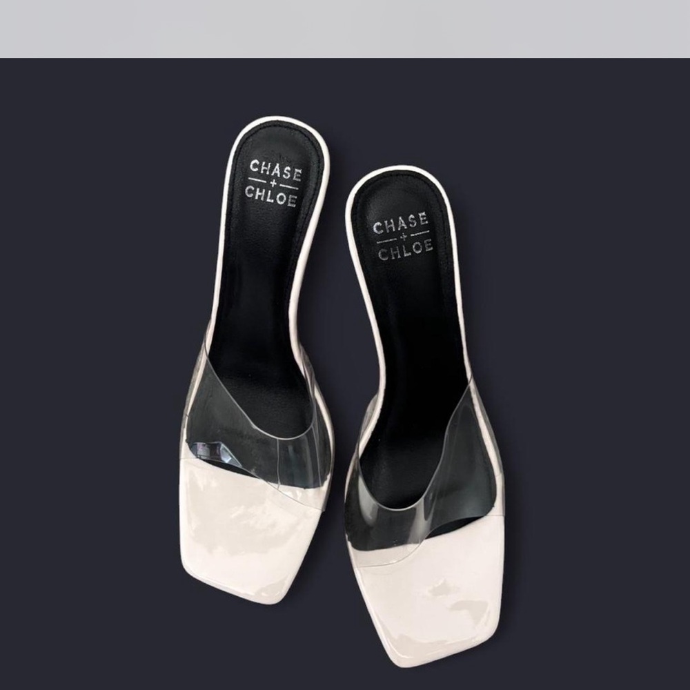 Chase + Chloe Black and Cream Heels with Square Toe